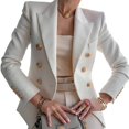 thumbnail image 1 of Womens Double-breasted Blazer Coat Long Sleeve Lapel Formal Slim Jacket Outwear, 1 of 2