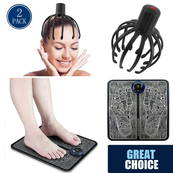 Electric Octopus Claw Scalp Massager with EMS Foot Massager, Hands Free Therapeutic Head Scratcher Relief Hair Stimulation Stress Relief, Improve Plantar Fasciitis and Neuropathy