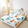 thumbnail image 4 of Homewish Cute Dino Bed Sheets,Cartoon Dinosaur King Sheets,White Blue Orange Sheet Set For Boys Teens,Breathable Home Decor,4-Piece, 4 of 7