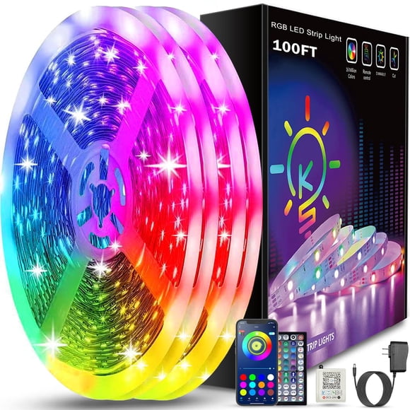 Keepsmile Tira de luces LED Bluetooth Control de aplicación inteligente Sincronización de música Cambio de color Tira de luz LED RGB con control remoto, luces LED para dormitorio, habitación, decoraci