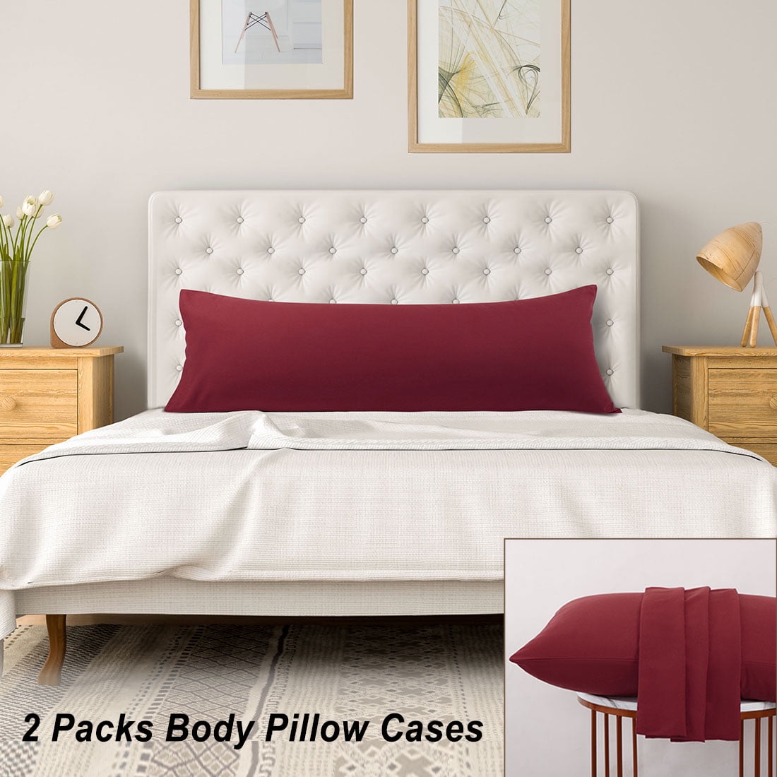 Unique Bargains 2-Piece Microfiber Body Pillow Covers, 20" x 54", Burgundy