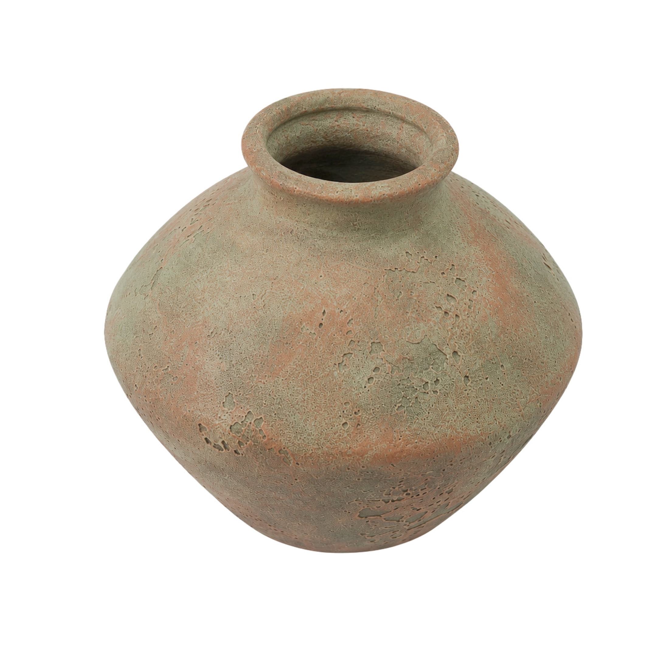 DecMode 7" Antique Style Textured Beige Ceramic Vase