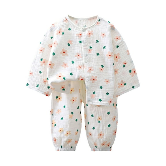 Fesfesfes Black Outfit Young Girls 2-5 Years Old Pajamas Set Spring Seven-point Cuff Casual Airflow Conditioning Clothing Girls' Homewear 3-4 Years