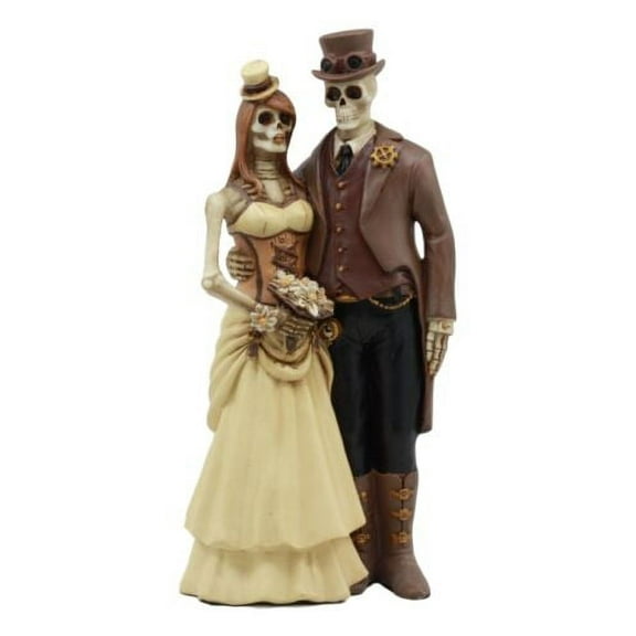 Ebros Day Of The Dead Steampunk Socialite Bride And Groom Skeleton Couple Statue 8"H