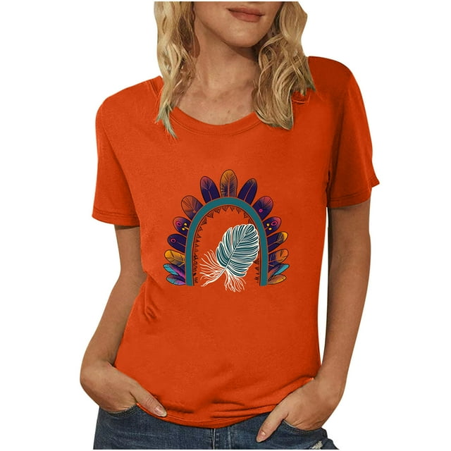 Dadaria Tee-Shirt pour Femmes Orange Manches Courtes Col Rond Hauts Été Chandail Blouses L