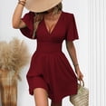 thumbnail image 1 of Ovzne Robes Grande Taille pour Femmes Rondes Robe pour Femme Nouvelle Robe à Col en V Profond Couleur Unie Manches à Feuilles Manches Courtes avec Capuche Robe pour Femmes Manches Courtes Liquidation, 1 of 6