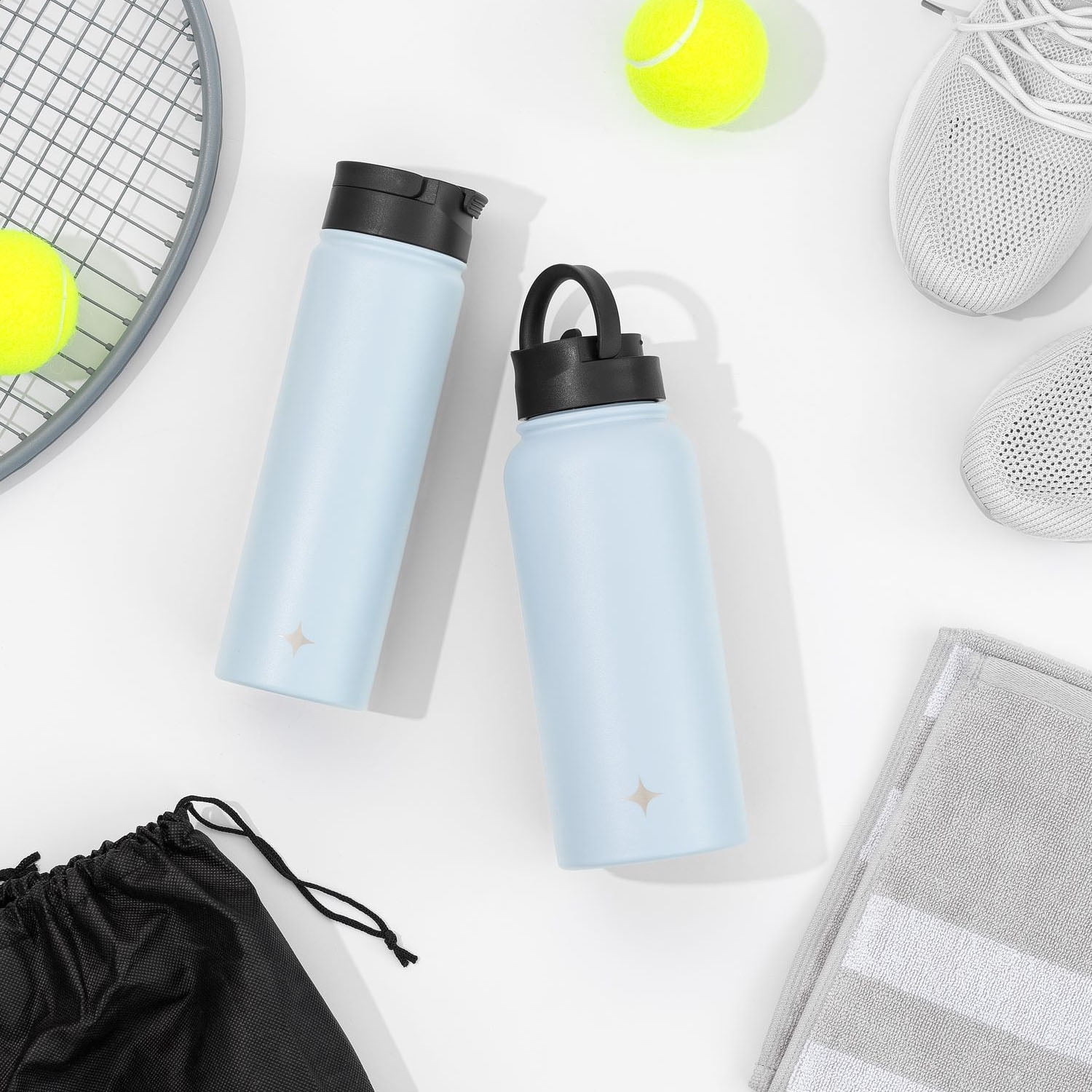 JoyJolt Triple Insulated Water Bottle with Flip Lid & Sport Straw Lid - 22 oz - Blue