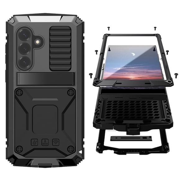 Compatible with Samsung Galaxy S26 Ultra Metal Case with Stand Screen Protector Camera Cover Metallic Military Hybrid Durable Dust Proof Heavy Duty Full Body Cover Phone Case