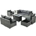 thumbnail image 2 of Ovios 10 Pieces Patio Fire Pit Set Outdoor Wicker Sectional Sofa Conversation Set with Swivel Rocking Chair,Black, 2 of 7