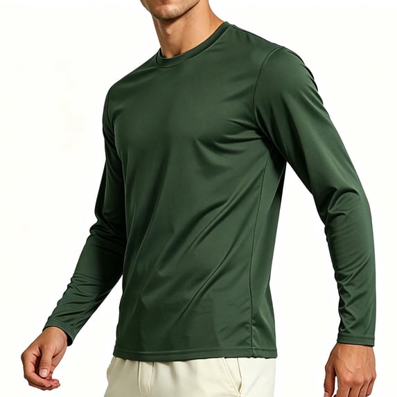 hoksml Men's Solid Crew Neck Long Sleeve T-Shirt Breathable Quick Dry Athletic Casual Everyday Comfort Top