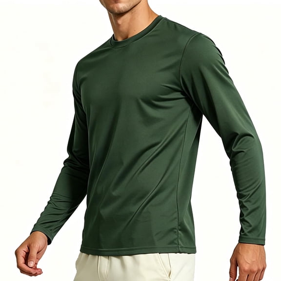 NEBWOAK Mens Long Sleeve Moisture Wicking Workout Shirt Quick Dry Athletic Crew Neck Tee Army Green,Size M