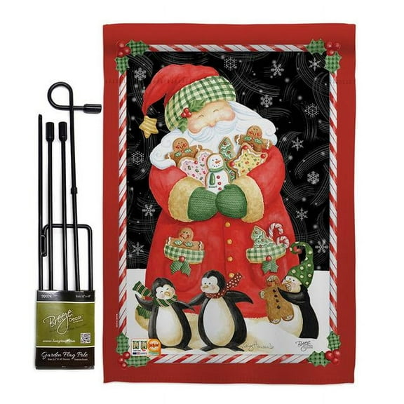 Breeze Decor BD-XM-GS-114105-IP-BO-D-US14-AM 13 x 18.5 in. Santa & Cookies Winter Christmas Impressions Decorative Vertical Double Sided Garden Flag Set with Banner Pole