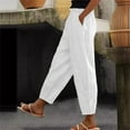 thumbnail image 2 of Jxximdong Pants for Women Cotton And Linen Elastic High Waistband Pocket Pants Loose Casual Straight Leg Pants White L Trousers, 2 of 5