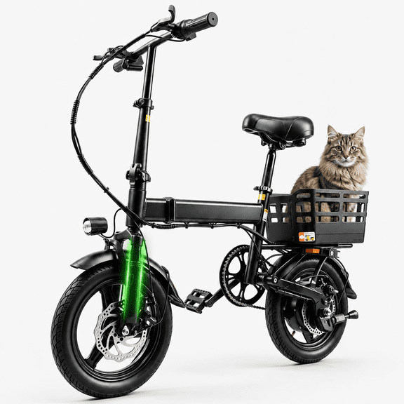 OwnGold 14"Folding Electric Bike for Adults Teens, 500W Peak Motor, 20 mph /20 Miles, Removable Battery, Commuter/Shopping Mini Ebike with Basket, UL 2849