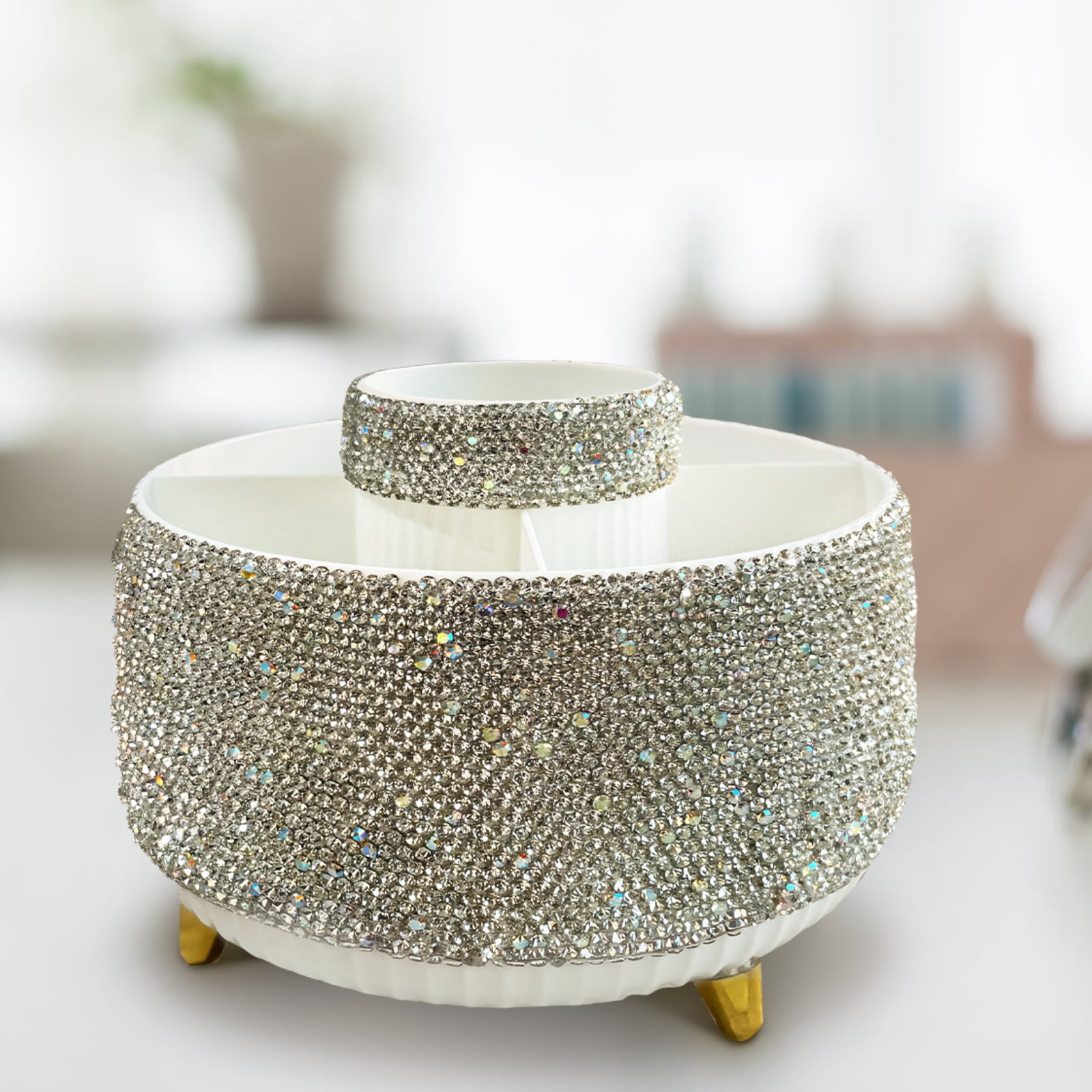 White Bling Office Accessories Organizer, 6 in Desk Accessories Holder for Women Office Organized Workspace