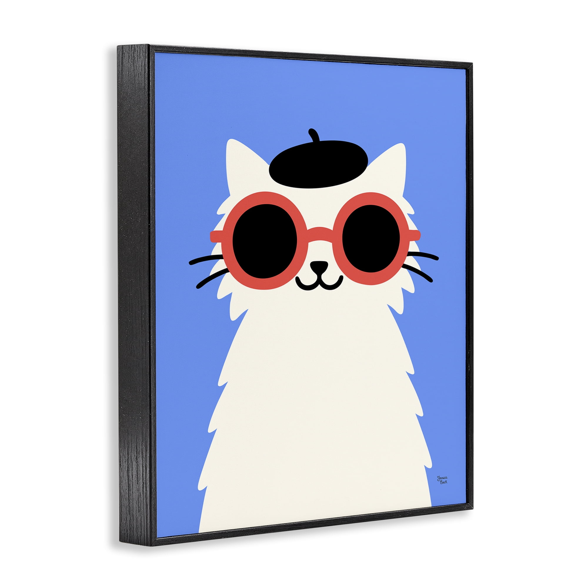 Stylish French Cat Black Framed Giclee Art, design by Jessica Beck