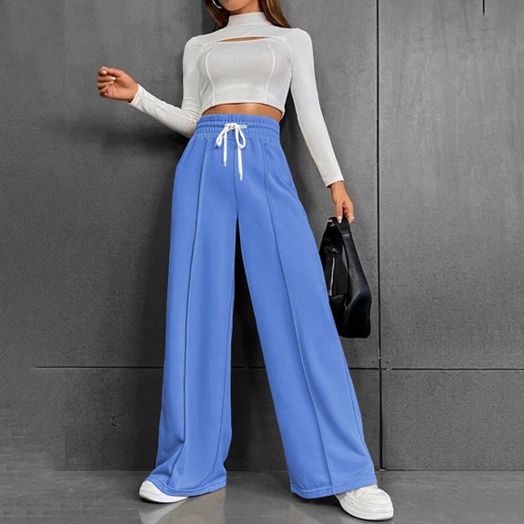 Hauaitttt Women's Solid Color Autumn and Winter Versatile Casual and Comfortable High Waisted Drawstring Wide Leg Casual Sweatpants Short Pants Women Casual Fall Work Clothes for Women Women Pants