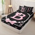 thumbnail image 2 of Manfei Girls Pink Letter B Zipper Twin Comforter Sets with Fitted Sheet and 2 Pillowcases,Ribbon Bow Knot Pearl Print Zipper Bedding Set,4-Piece,Pink Reversible, 2 of 6