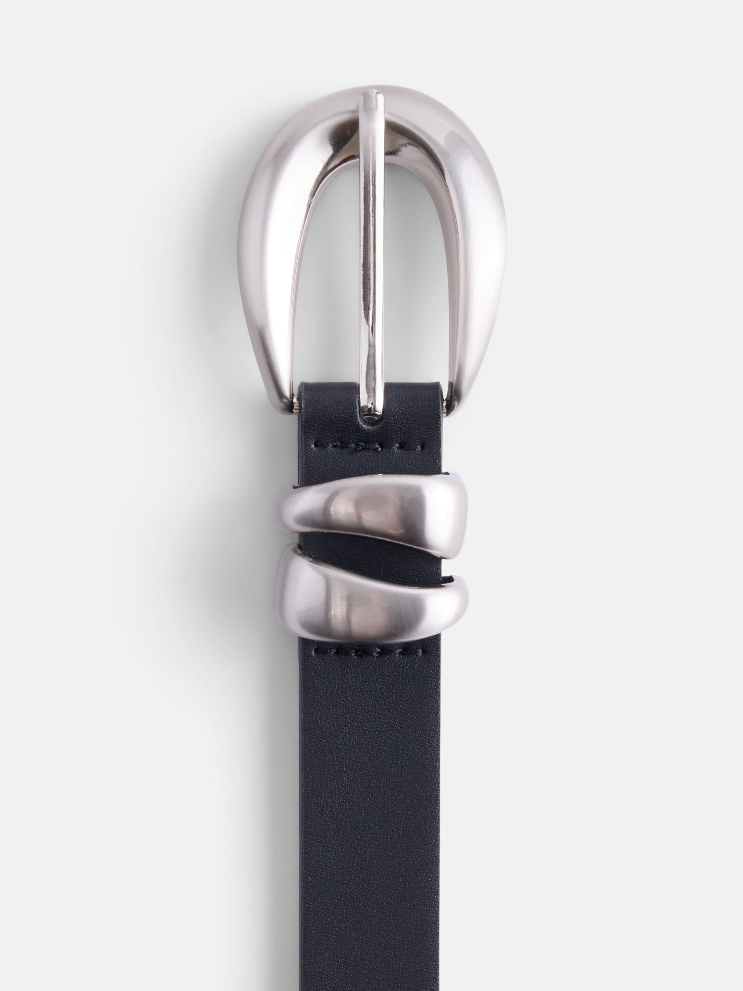 Scenario Women's and Women's Plus Organic Loops Faux Leather Belt, Black/Silver Tone