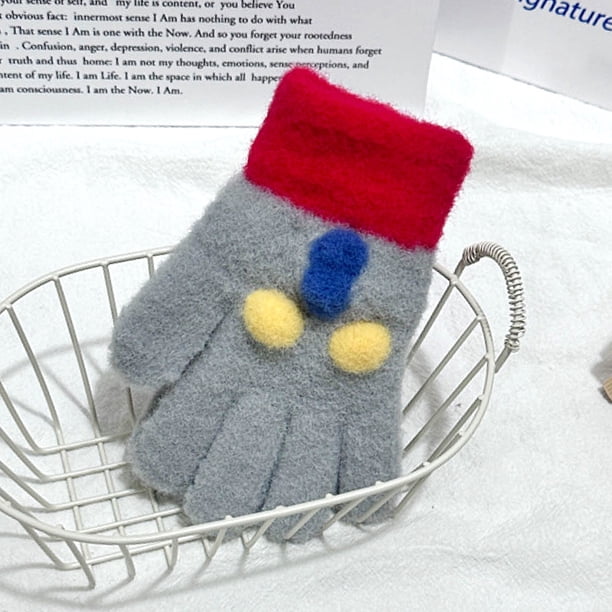 Guantes para niños, cálidos, de invierno, con forro polar, gruesos, de cinco dedos, multidedos, para niñas, de dedos completos, resistentes al frío
