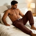thumbnail image 4 of Mens Drawstring Pocket Jogger Pajama Pants Lightweight Lounge Sleep Pants with Tapered Leg Elastic Cuff Relaxed Fit Coffee 2XL, 4 of 5