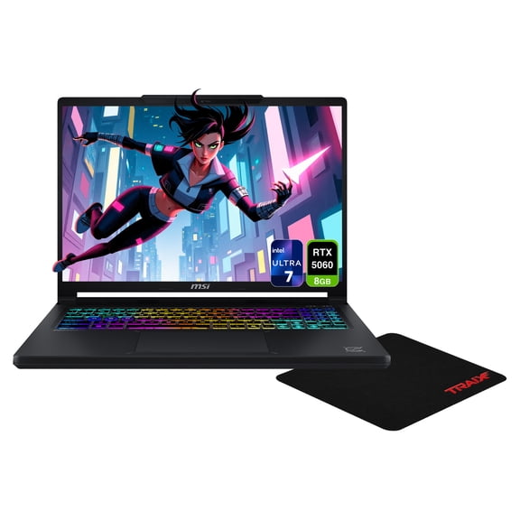 MSI Crosshair 16 Max Gaming Laptop, Intel Ultra 7-251HX, 32 GB DDR5 RAM, 1 TB PCIe SSD, 16" QHD  (2560x1600) 165Hz, Nvidia G-Force RTX 5060, 24-Zone RGB Keyboard, W11 Home, Core Black Traix MousePad