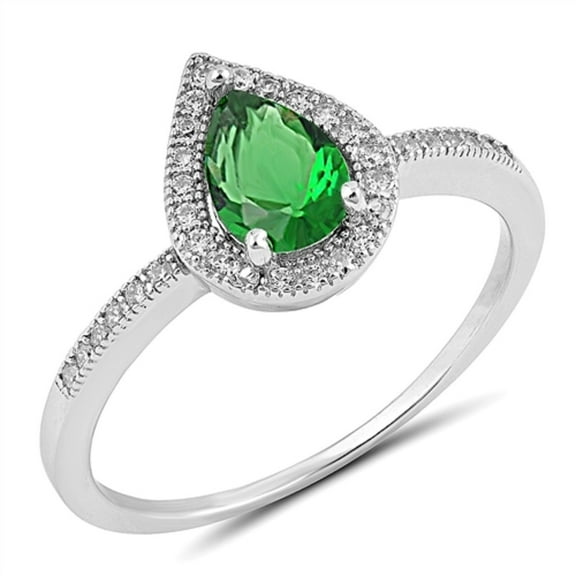 Embraced Tear Drop Simulated Emerald Cubic Zirconia Ring Sterling Silver 925