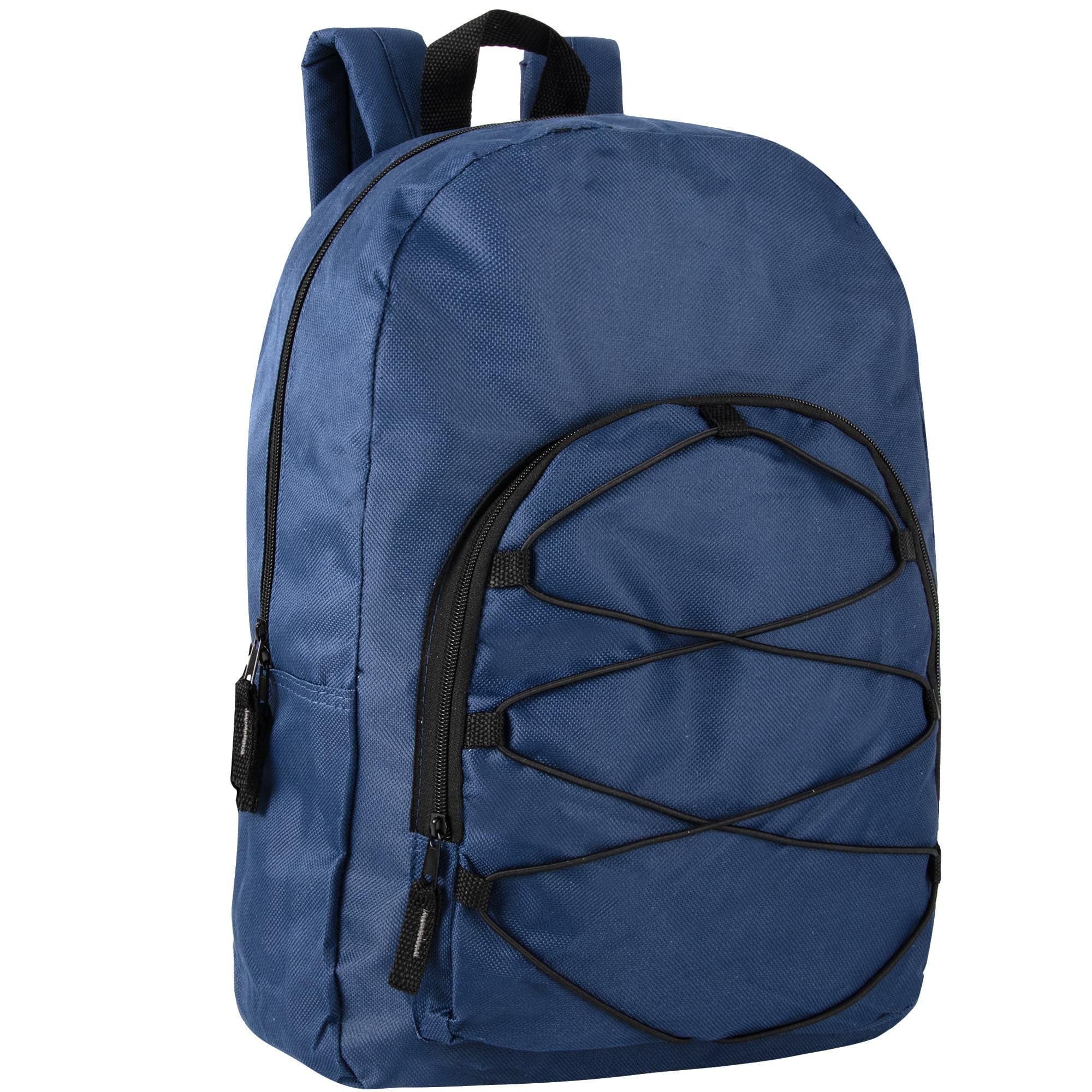 24 Pack of Bulk Wholesale Fun Printed  & Bungee Cord Backpacks for Commuting and Travel in Mixed Color Pack