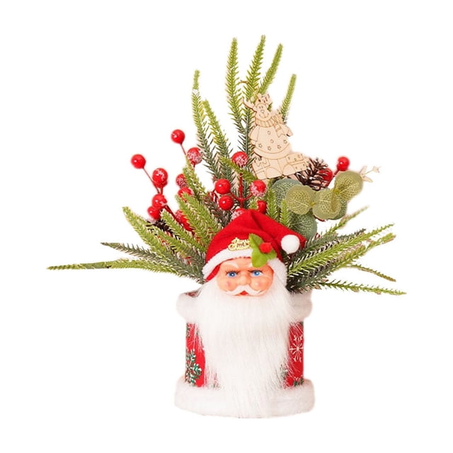 Christmas Tree Decorations, Mini Christmas Bonsai Ornament with Simulation Pine Needles Cones and Berries for Desktop Decor