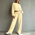 thumbnail image 5 of Sweatsuits Women 2 Piece Outfit 2026 Solid Drawstring Wide Leg Sweatpants Crew Neck Long Sleeve Cropped Tracksuit S, 5 of 6