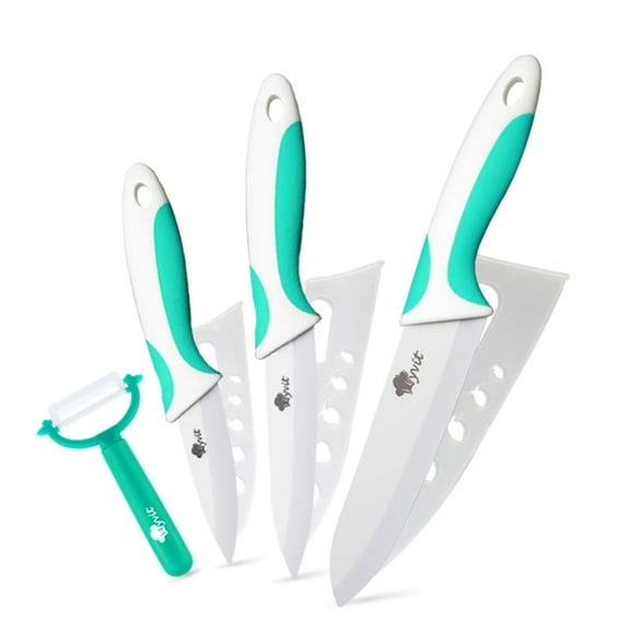 3-Piece Sharp Ceramic Knife Set with Covers - Stain Resistant White Blade Rust Proof Kitchen Knives Household Vegetables Slicing Tool
