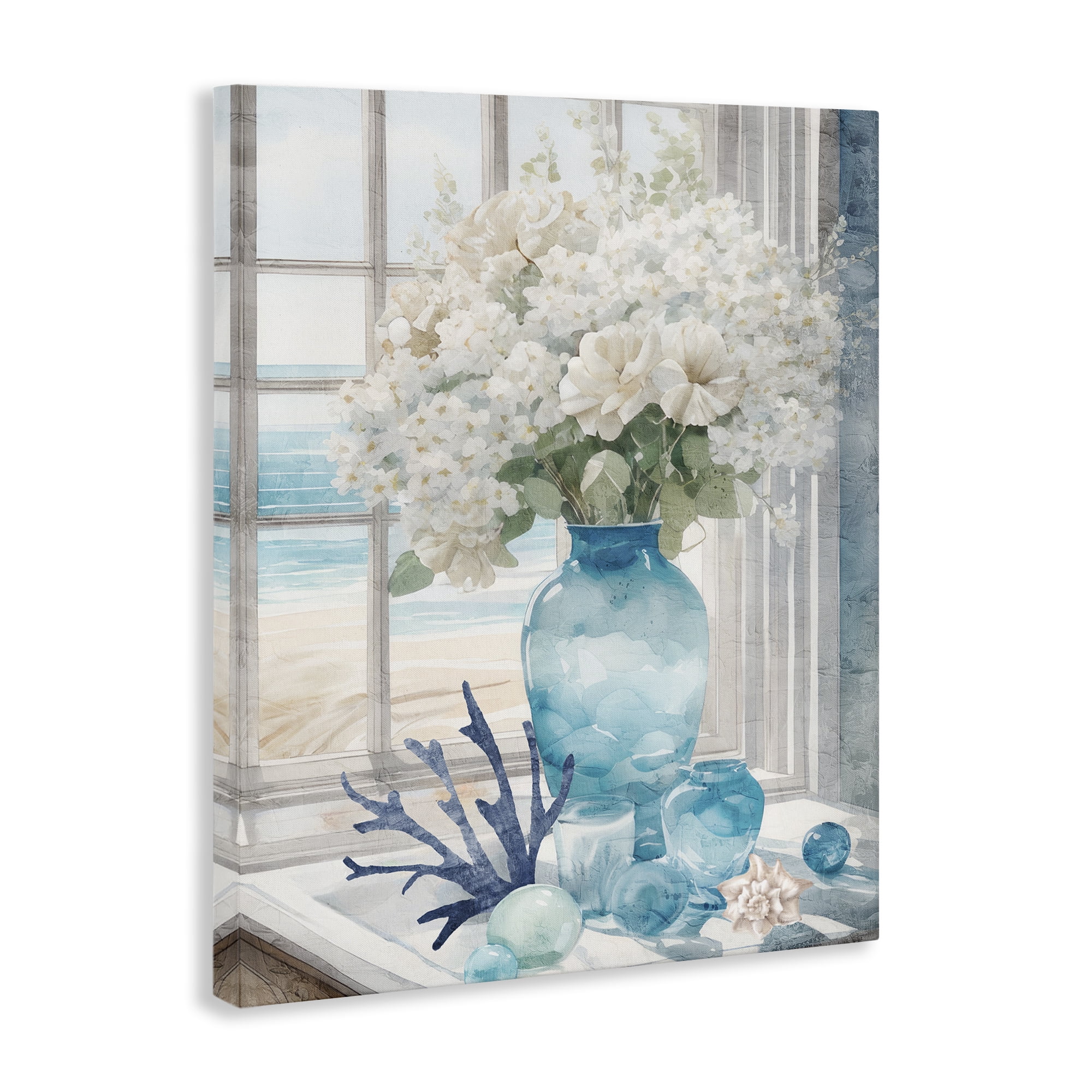 Stupell Industries Coastal Flower Vase Botanical & Floral Painting Gallery Wrapped Canvas Art Print Wall Art, 36 x 48
