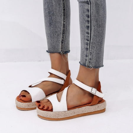 

BRISEZZS Platform Sandals for Women Casual Buckle Summer Slide Sandals #325 White