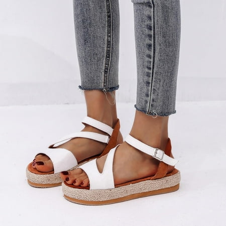 

BRISEZZS Platform Sandals for Women Casual Buckle Summer Slide Sandals #325 White