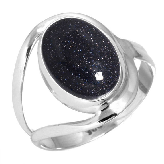 925 Sterling Silver Ring For Women - Girls Blue Sunstone Gemstone Silver Ring Size 7.5 Simple Silver Ring Size 7.5 Birthday Gift For Women 925 Silver Gemstone Jewelry