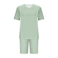 thumbnail image 6 of Plus Size Lounge Outfits for Women 2 Piece - Soft Cotton Short Sleeve V Neck Top and Short Leggings Sets (4XL, Silver), 6 of 6