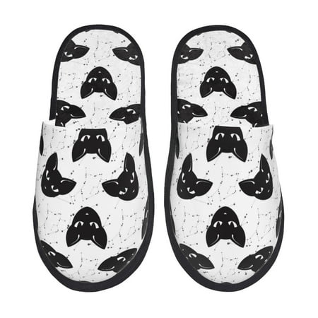 

House Slippers for Women and Men Artistic Cat Face Black Comfy Fuzzy Bedroom Slippers Furry Home Shoes for Indoor Outdoor
