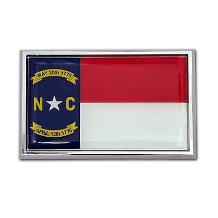 North Carolina N.C. State Flag 3.82" x 2.5" x .15" Chrome Car Auto Emblem