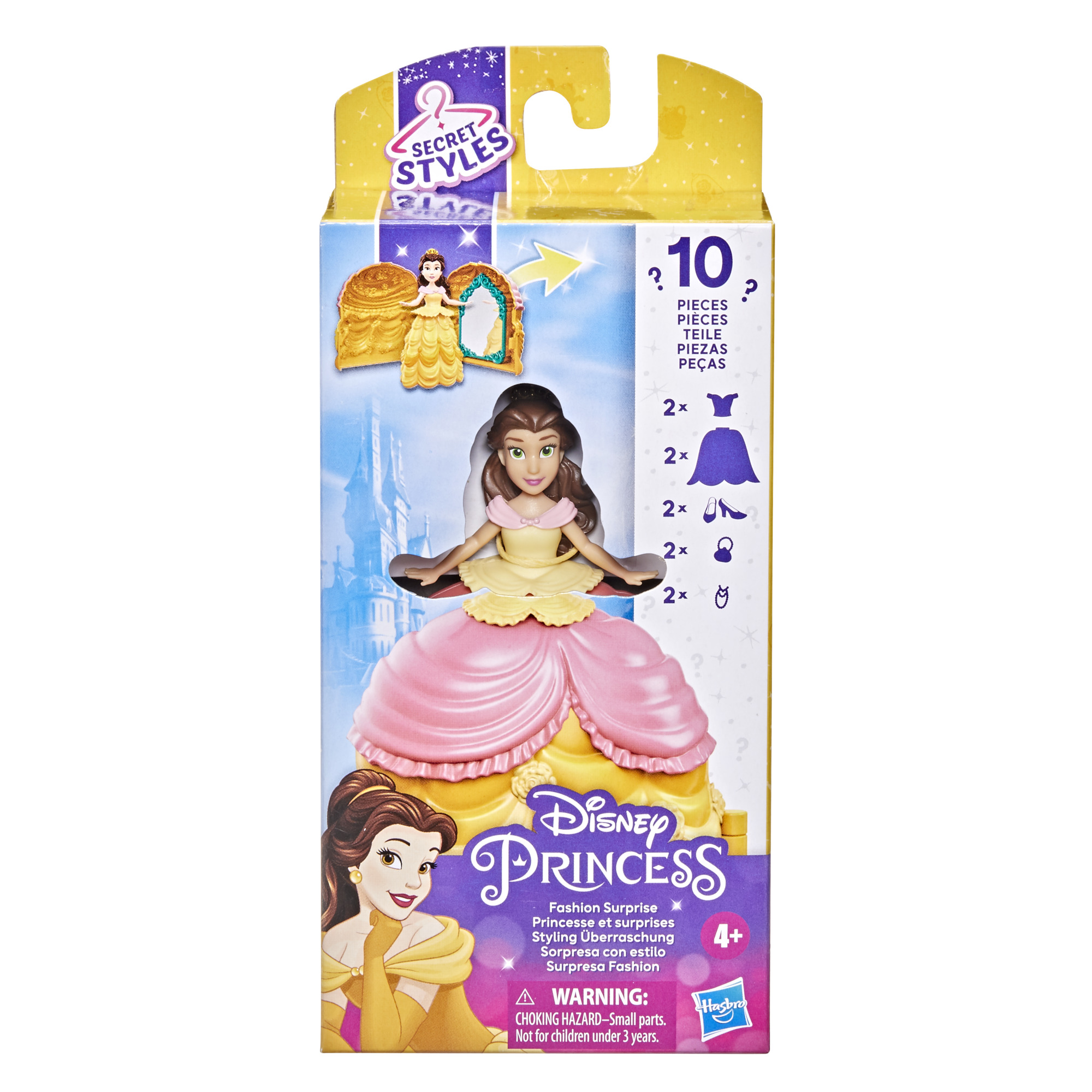 Disney Princess Secret Styles Fashion Surprise Belle, Mini Doll Playset,  Clothes, Extras 