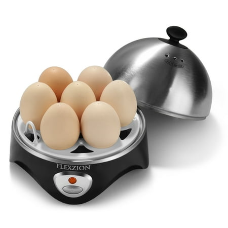 Electric Egg Cooker & Poacher, Egg Maker Steamer with Auto Shut Off, No Buzzer - 7 Egg Capacity for Hard Boiled / Poached Egg or Omelet, Incl. Stainless Steel Lid,  Omelet Tray, Steam Pan, Measure (Best Way To Make Poached Eggs)