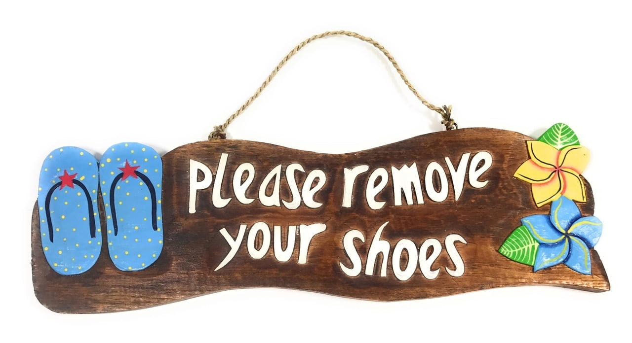 "Please Remove Your Shoes" Beach Sign w/ Slippers 17" Blue 