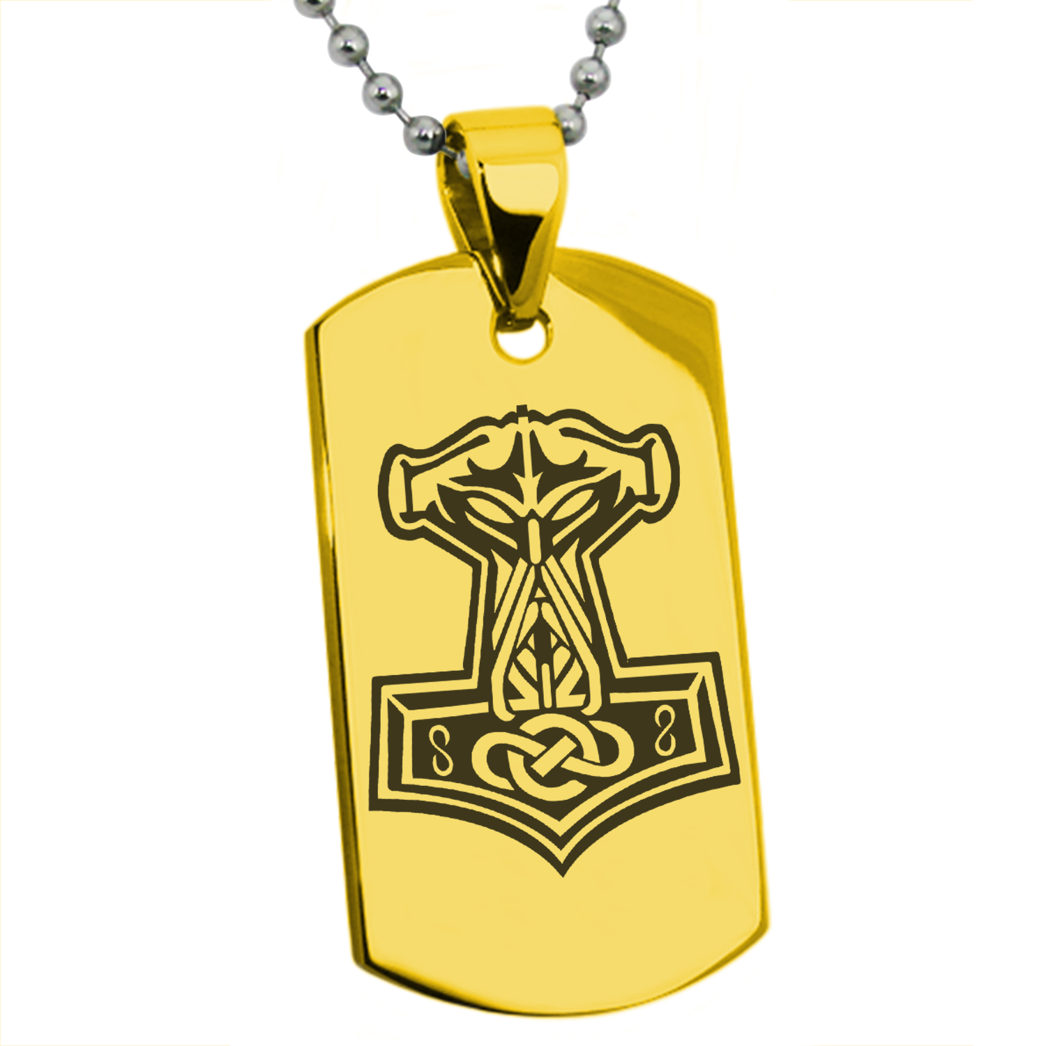 Stainless Steel Mjolnir Thor's Hammer Viking Norse Engraved Dog Tag