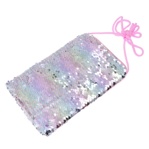 Girls' Small Fashion Square Shoulder Bag PU Leather Mini Messenger Glitter Sequins Crossbody Handbag (Colorful Silver)