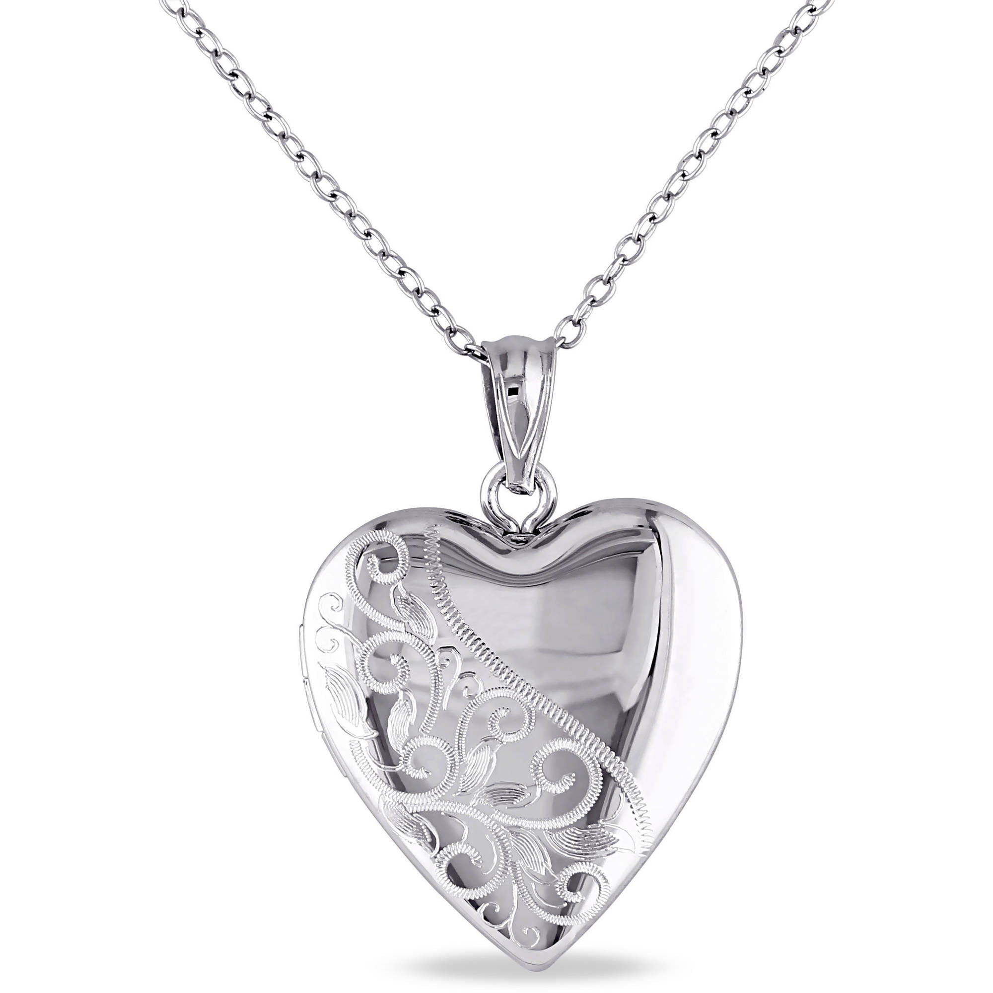 18 Sterling Silver Simulated Diamond Accent Filigree Heart Locket Necklace