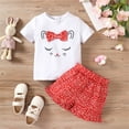 thumbnail image 2 of Xudanell Toddler Girl Clothes Cat Print Cotton Ruffle Short Sleeve Polka Dot Shorts Clothes for Girls White 5-6 Years, 2 of 8