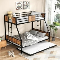ZIVACATE Twin Over Full Bunk Bed, Metal Bunk Bed with Side Ladders, Sturdy Metal Frame Supports, Noiseless, Black & Brown
