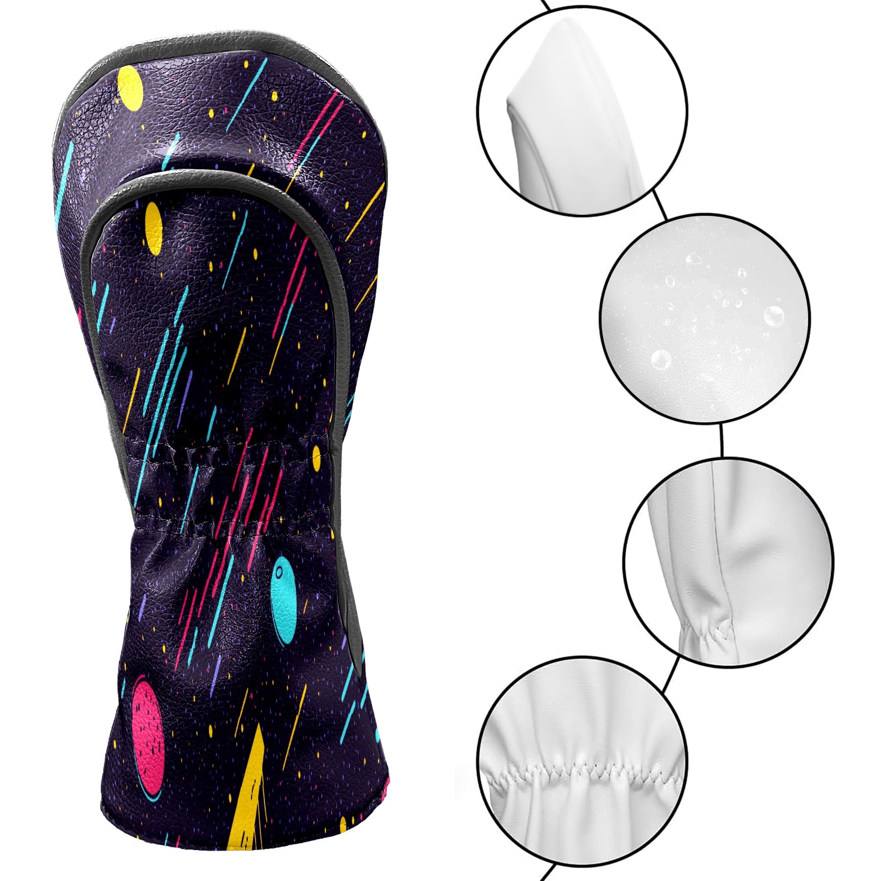 Golf Club Covers PU Leather Waterproof Head Covers for Fairway Woods Hybrids Rain-like Lines Unisex Fits Most Brands