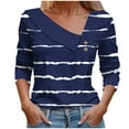 thumbnail image 2 of CLOISE Womens Blouses Fall Fashion Striped Shirts Button V-Neck Long Sleeve Blouses Casual Asymmetrical Color Block Tees Flowy Outfits Navy XL, 2 of 5
