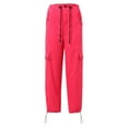 thumbnail image 5 of Summer Pants for Women High Waist Parachute Pants Cargo Trousers With Pockets High Waist Trousers for Women Metallic Petite Wide Leg Linen Dressy Jumpsuits Red M, 5 of 8