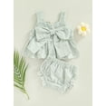 thumbnail image 4 of Infant Baby Girl 2 Pcs Outfits Suit Plaid Pattern Floral Printed Bowknot Suspender Tops Shorts Set, 4 of 9
